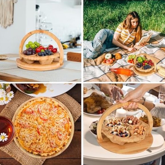 Fan-shaped Foldable Bamboo Fruit Basket - Gourmet Fresh/Dried Fruit Tray - Picture 4 of 10